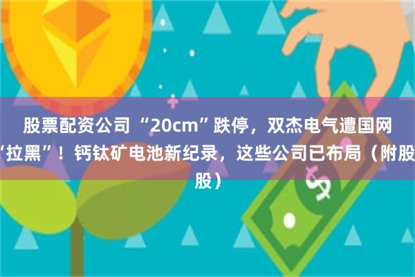 股票配资公司 “20cm”跌停，双杰电气遭国网“拉黑”！钙钛矿电池新纪录，这些公司已布局（附股）